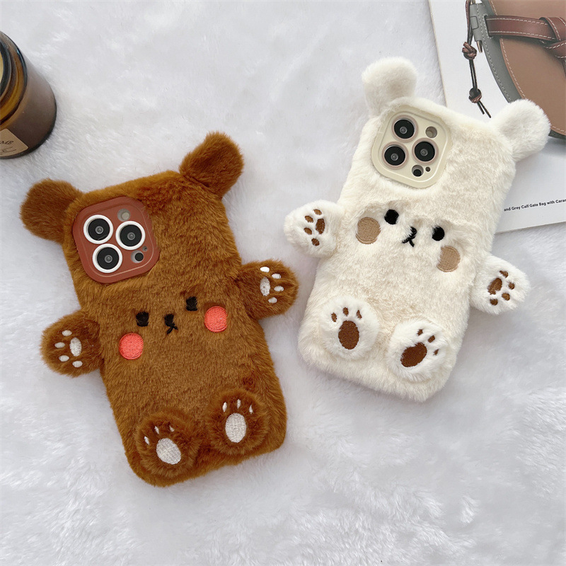 Phone Cases For Iphone 16 - 한국 3D 만화 곰돌이 푹신한 봉제